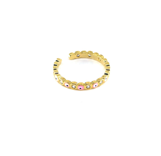 Pink Crystal Evil Eye Ring